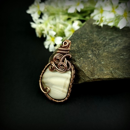 wisiory Krzemień pasiasty wisiorek wire wrapping