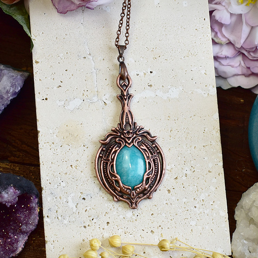 wisiory Wiktoriański miedziany wisiorek z amazonitem