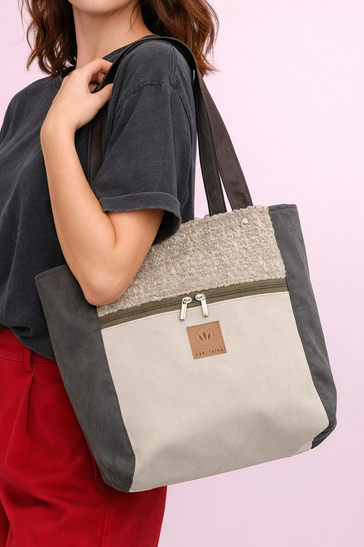 torby na ramię Kremowo - szałwiowa torba Shopper z nubuku