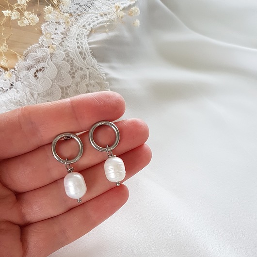 Kolczyki złote z perłą LEI handmade 