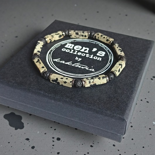 biżuteria męska ANTYSTRESOWA, ENERGETYZUJĄCA : delikatna bransoletka : jaspis, lawa, hematyt