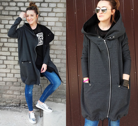 Oversize bluza długa asymetryczna ogromny kaptur agagu