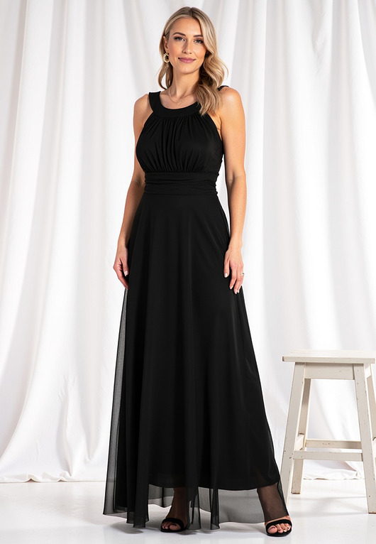 sukienki maxi damskie Elegancka sukienka maxi rozkloszowana z dekoltem halter bez rękawów - M1171
