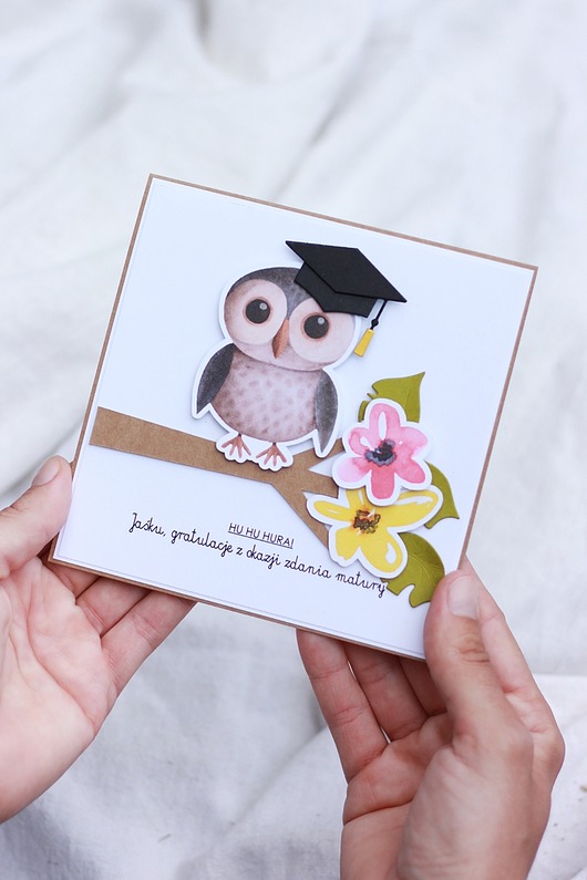 kartki scrapbooking Gratulacje z okazji zdania matury. Kartka z sową