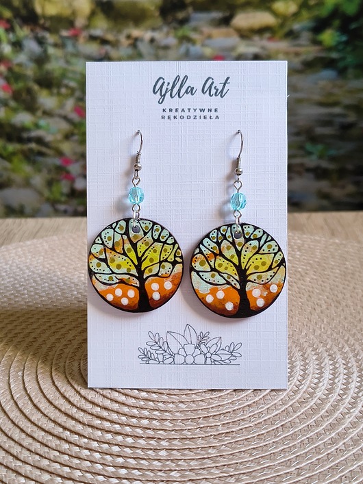 kolczyki drewniane Kolczyki malowane ręcznie Drzewo życia