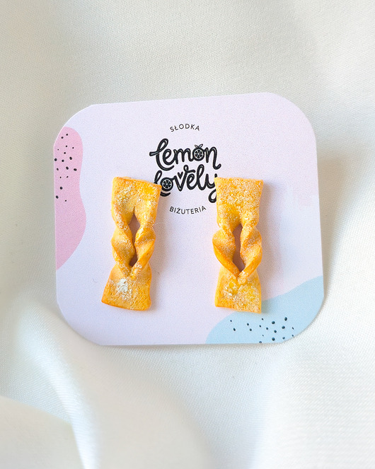 kolczyki z masy plastycznej Faworki na tłusty czwartek kolczyki