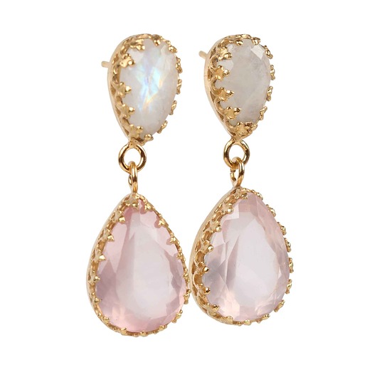 kolczyki z kamieniami Kolczyki wiszące z kwarcem różowym i kamieniem księżycowym