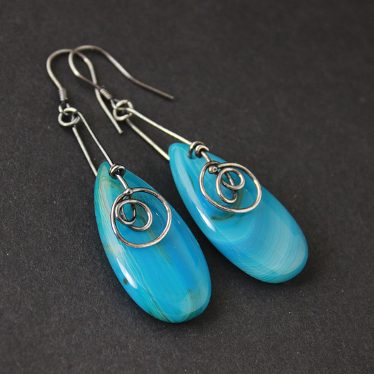 kolczyki srebrne Kolczyki Nia z agatami - oksydowane srebro