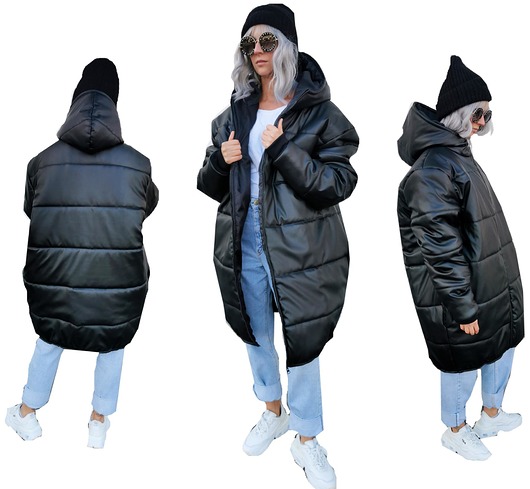 kurtki damskie Czarna matowa mega oversize pikowana płaszcz kurtka obszerna