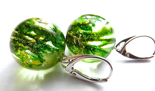 Kolczyki srebrne z wrzosem na soczystym mchu 1,9 cm Grol Jewellery