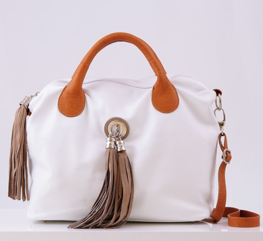 Torebka damska,skóra naturalna FG8 White/Camel  Vera Bags
