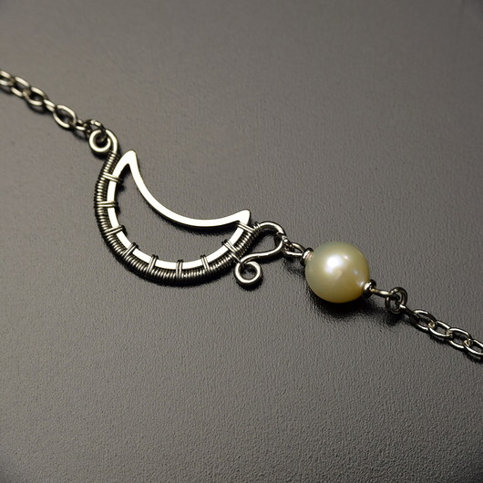 bransoletki wire wrapping Bransoletka perła wire wrapping księżyc półksiężyc