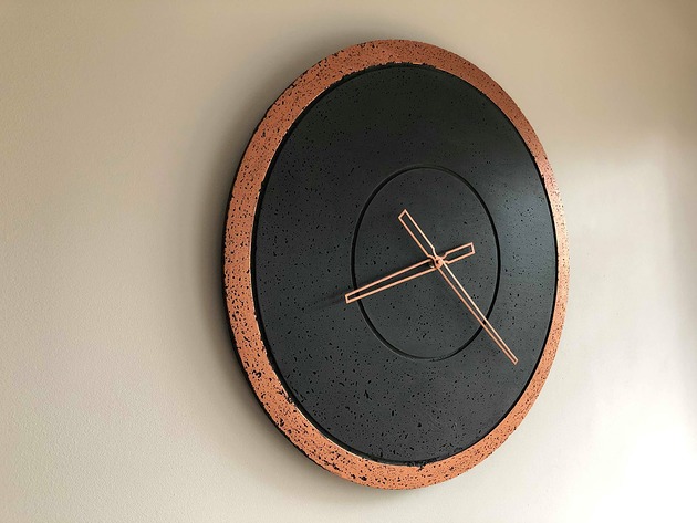 Zegar  betonowy Groove Grafit-Miedź handmade Tesla Home Studio