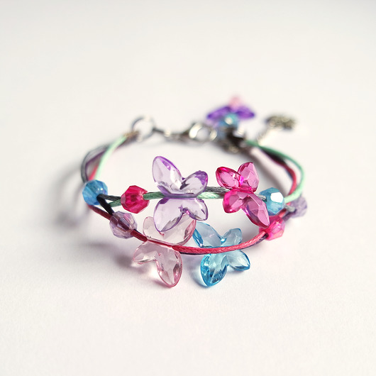 bransoletki na sznurku Bransoletka - Kolorowe motyle 3 - sznureczki