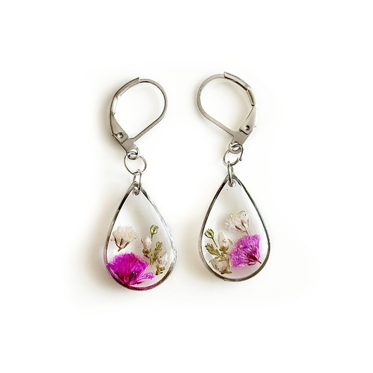 kolczyki z żywicy Kolczyki z gipsówką, prezent dla kobiety