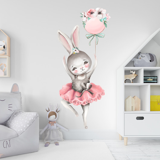 naklejki ścienne do pokoju dziecka Królik baletnica z balonem naklejka na ścianę
