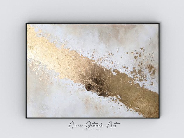 obrazy ZŁOTY PYŁ Abstrakcyjny obraz malowany ręcznie  100x70cm
