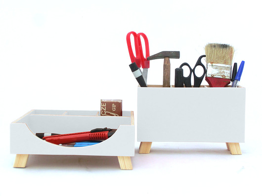 Organizer - przybornik biurkowy biały Clock Wood Studio