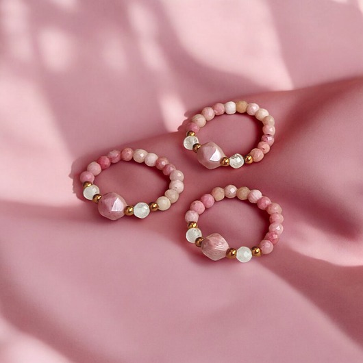 pierścionki elastyczne MIŁOŚĆ - pierścionek - rodonit, kryształ górski,hematyt