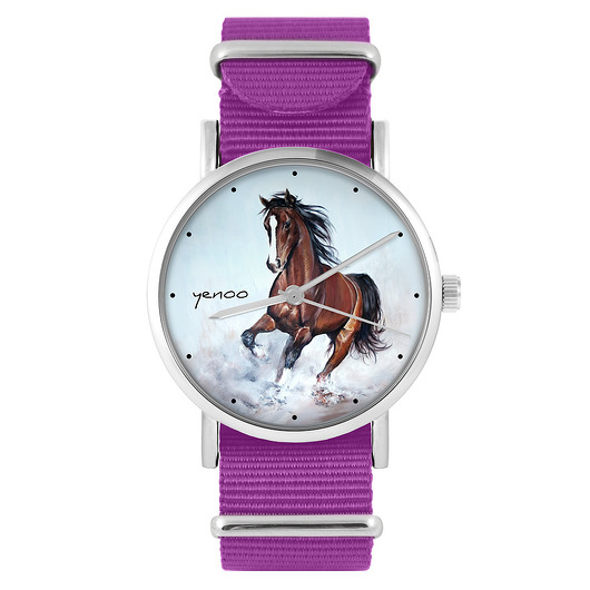 zegarki damskie Zegarek - Brązowy koń - amarant, nylonowy