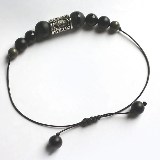 biżuteria męska Ochronna męska energia - runa Tiwaz, onyks, czarny turmalin, piryt