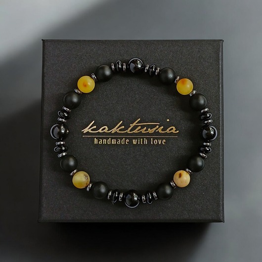 biżuteria męska PREMIUM : BRURSZTYN onyks , turmalin, hematyt