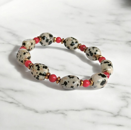 bransoletki z kamieni naturalnych Bransoletka : INDIA : koral, jaspis, hematyt : na gumce