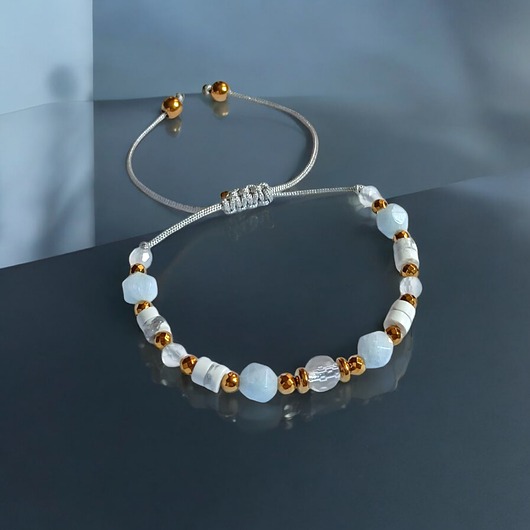 bransoletki z kamieni naturalnych NIEBIAŃSKA bransoletka: kryształ górski, akwamaryn, howlit, agat, hematyt