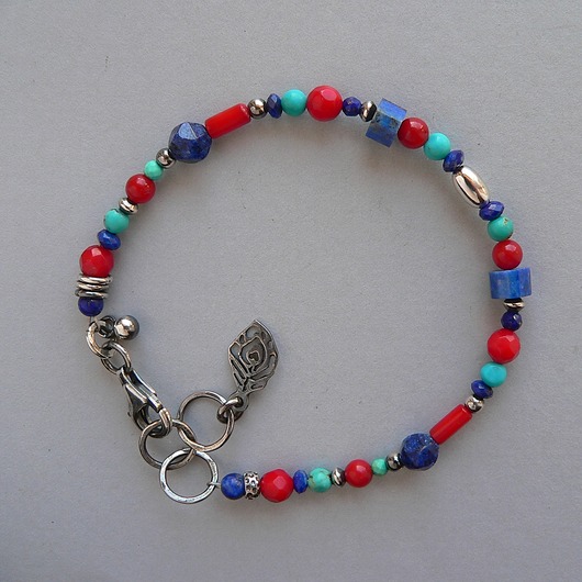 bransoletki srebrne -koral, lapis lazuli, turkus-delikatna bransoletka-