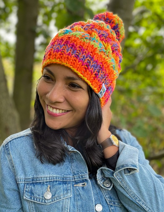 czapki damskie Czapka Handmade Happy Tęcza Pomarańcz