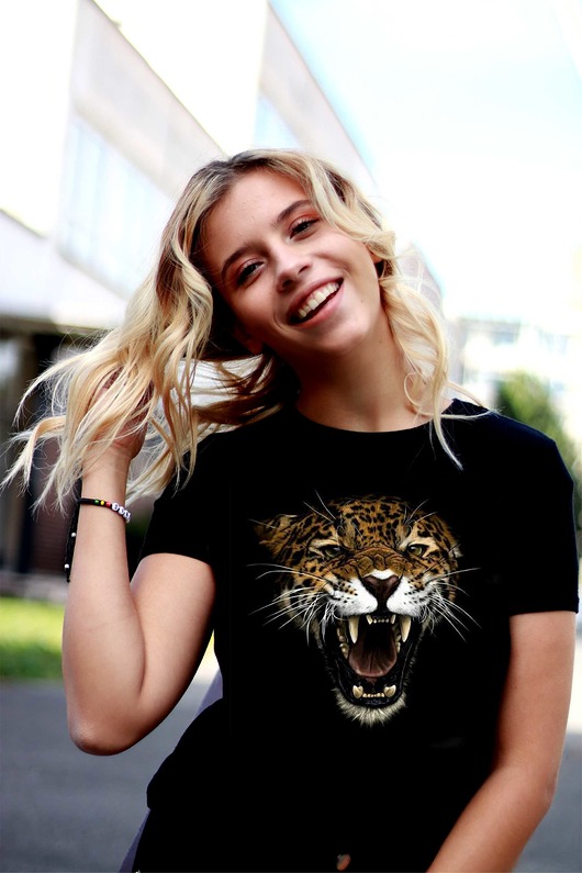 Koszulka czarna damska organiczna Tiger ART ORGANIC