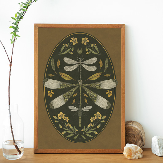 grafiki i ilustracje Ważka, plakat botaniczny, kwiaty, boho