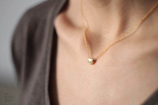 16k Gold Plated Small Heart Necklace Le Boho Bleu