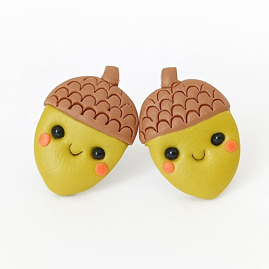 kolczyki z masy plastycznej Kolczyki żołędzie kawaii na sztyftach