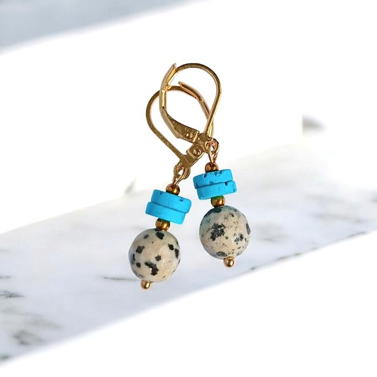 kolczyki z kamieniami JASPER collection : kolczyki krótkie : jaspis & lawa turkusowa