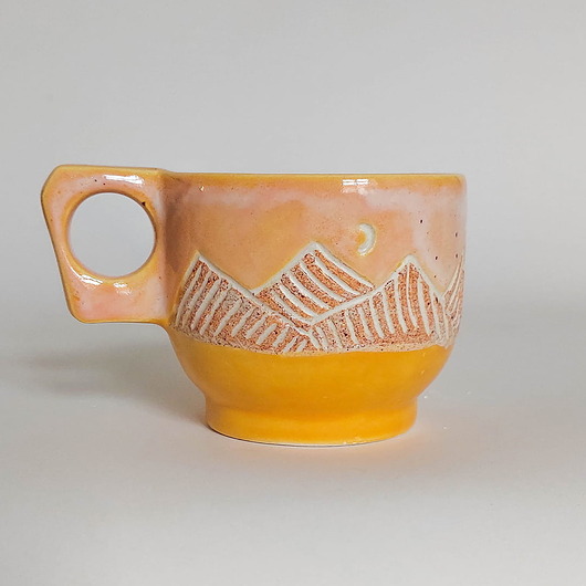 filiżanki Porcelanowa Pomarańczowa Filiżanka Boho Góry i Księżyc