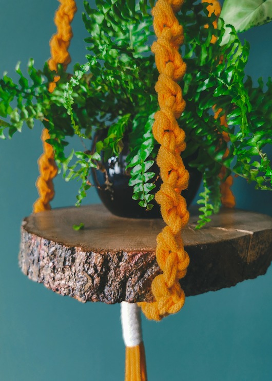 Makramowy kwietnik + plaster drewna Hygge Macrame
