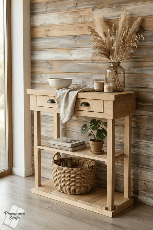 komody Konsola drewniana z litego jesionu w stylu vintage, farmhouse