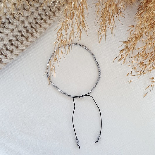 srebrna bransoletka z hematytu LEI handmade 