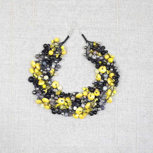 kolie 6991 Artystyczny Naszyjnik  Żółty, Czarny i Srebro