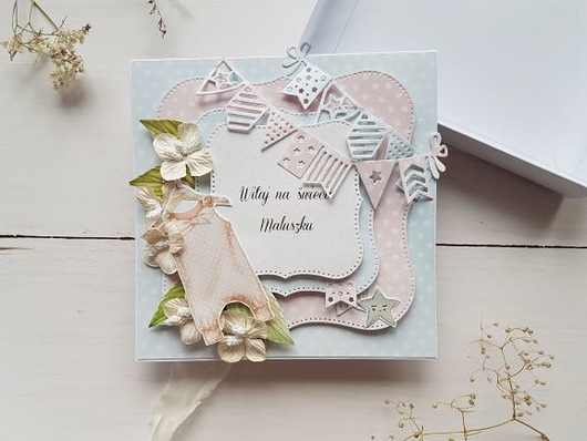 kartki scrapbooking Kartka z okazji narodzin dziecka, gratulacje.