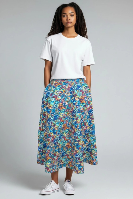 spódnice midi Spódnica Purosza geometryczna kolorowa midi rozmiar L
