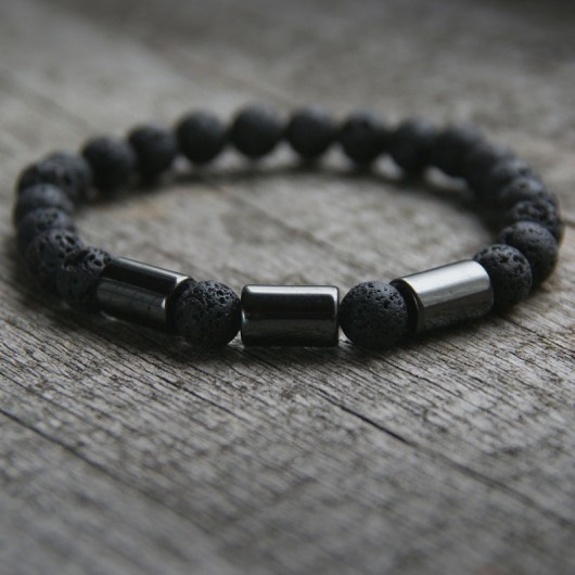 męska bransoletka :: black lava & hematite kaktusia