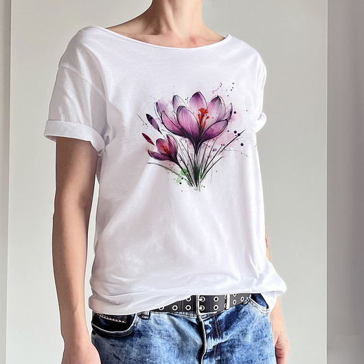 t-shirt damskie Krokusy Biały Oversize