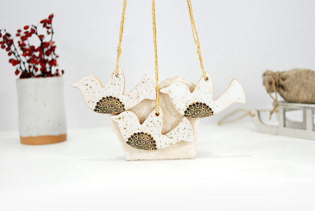 ozdoby choinkowe Białe ptaszki - ceramiczne ozdoby choinkowe