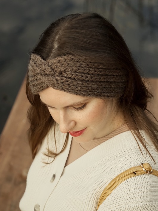 opaski do włosów Brązowa opaska z wełny merino i alpaki
