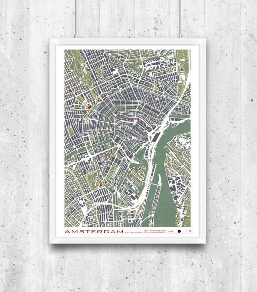Amsterdam - plan miasta, plakat A2 minimalmill