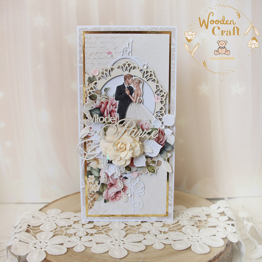 kartki scrapbooking Romantyczna kartka ślubna, pamiątka ślubu "Diary Roses2" GOTOWA
