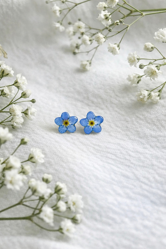 kolczyki z żywicy Kolczyki z prawdziwych niezapominajek