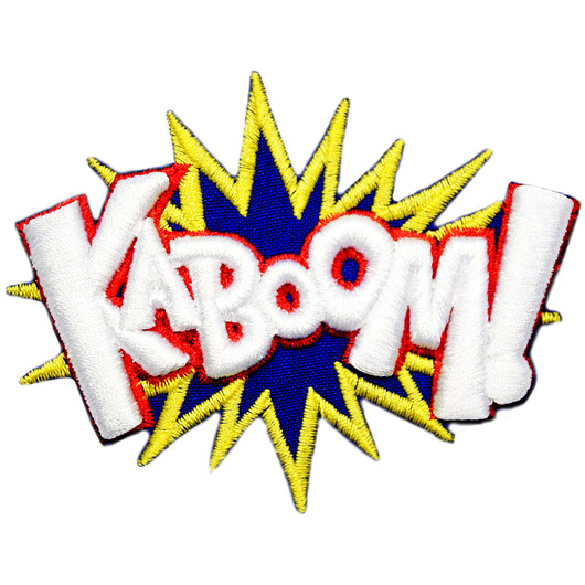 naszywki na ubrania Naszywka naprasowanka KABOOM biała 3D termoprzylepna haftowana 9x7cm